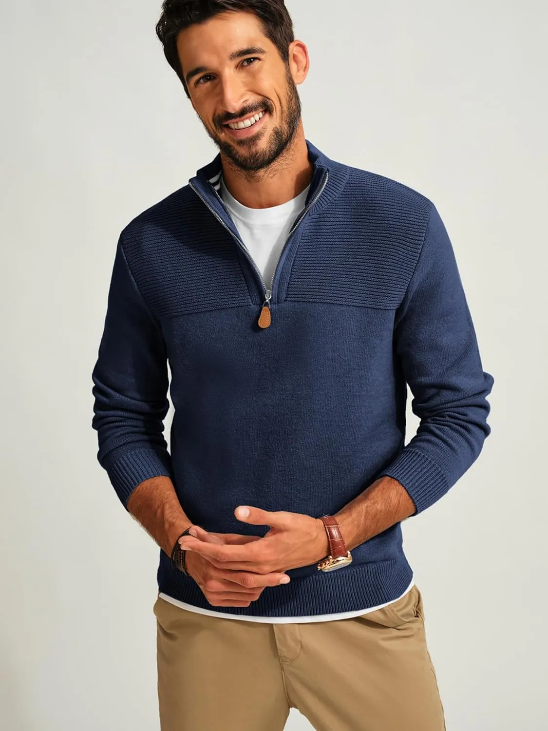 PJ PAUL JONES Men's Quarter Zip Sweater Slim Fit Casual Pullover Sweater Mock Neck Polo Sweaters