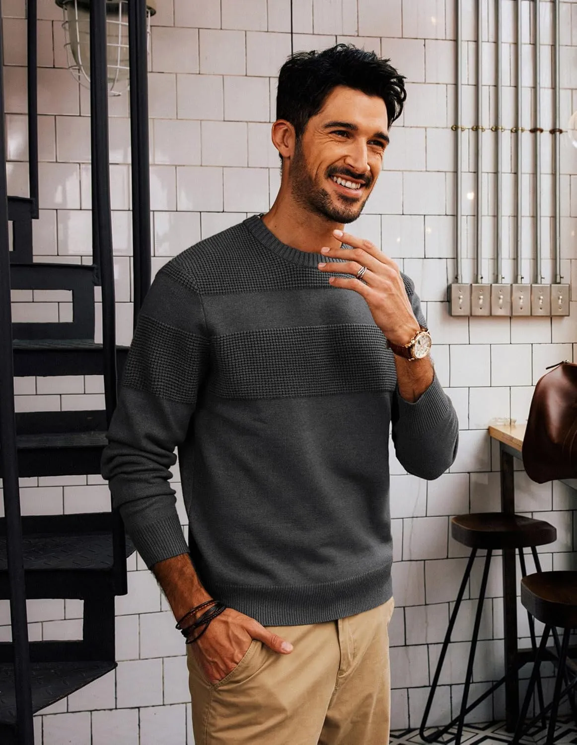 PJ PAUL JONES Mens Sweater Casual Crew Neck Pullover Textured Knit Sweaters