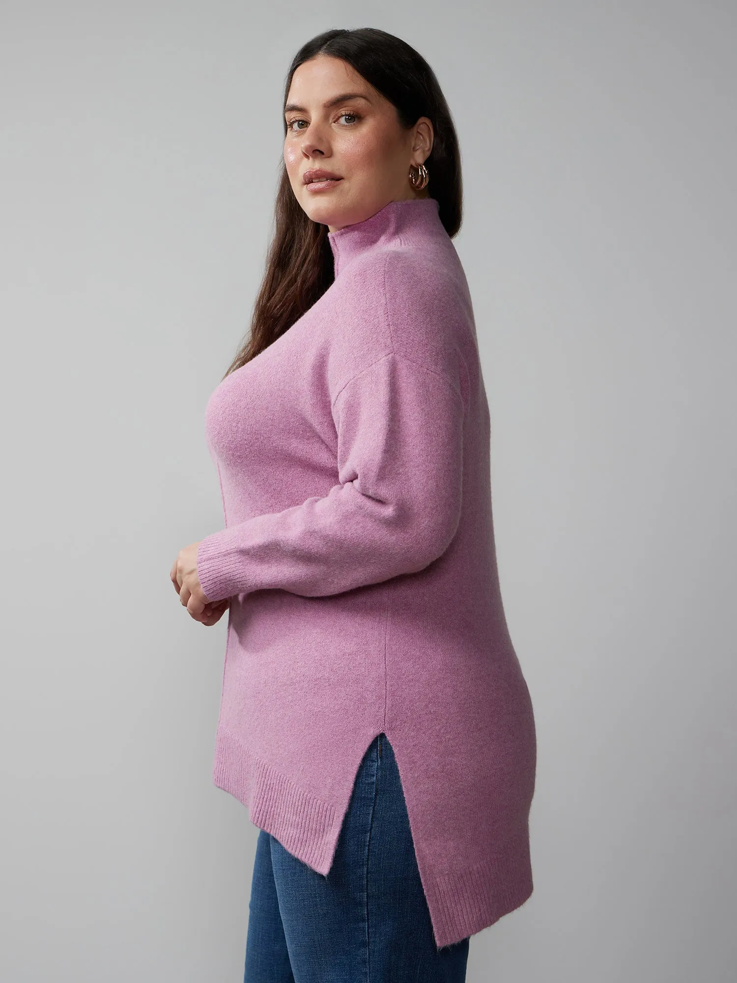Plus Asymmetrical Hem Mock Neck Sweater