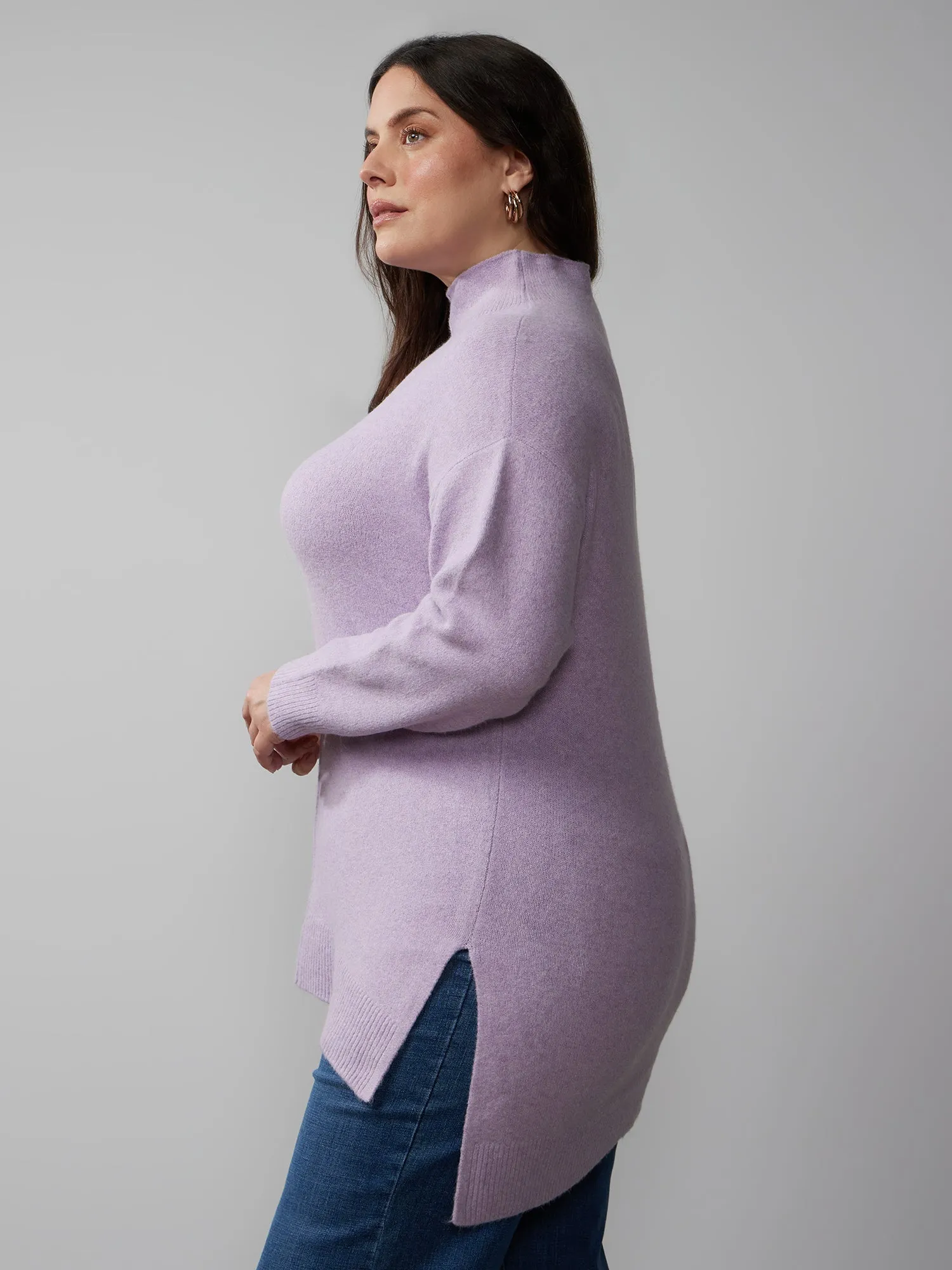 Plus Asymmetrical Hem Mock Neck Sweater