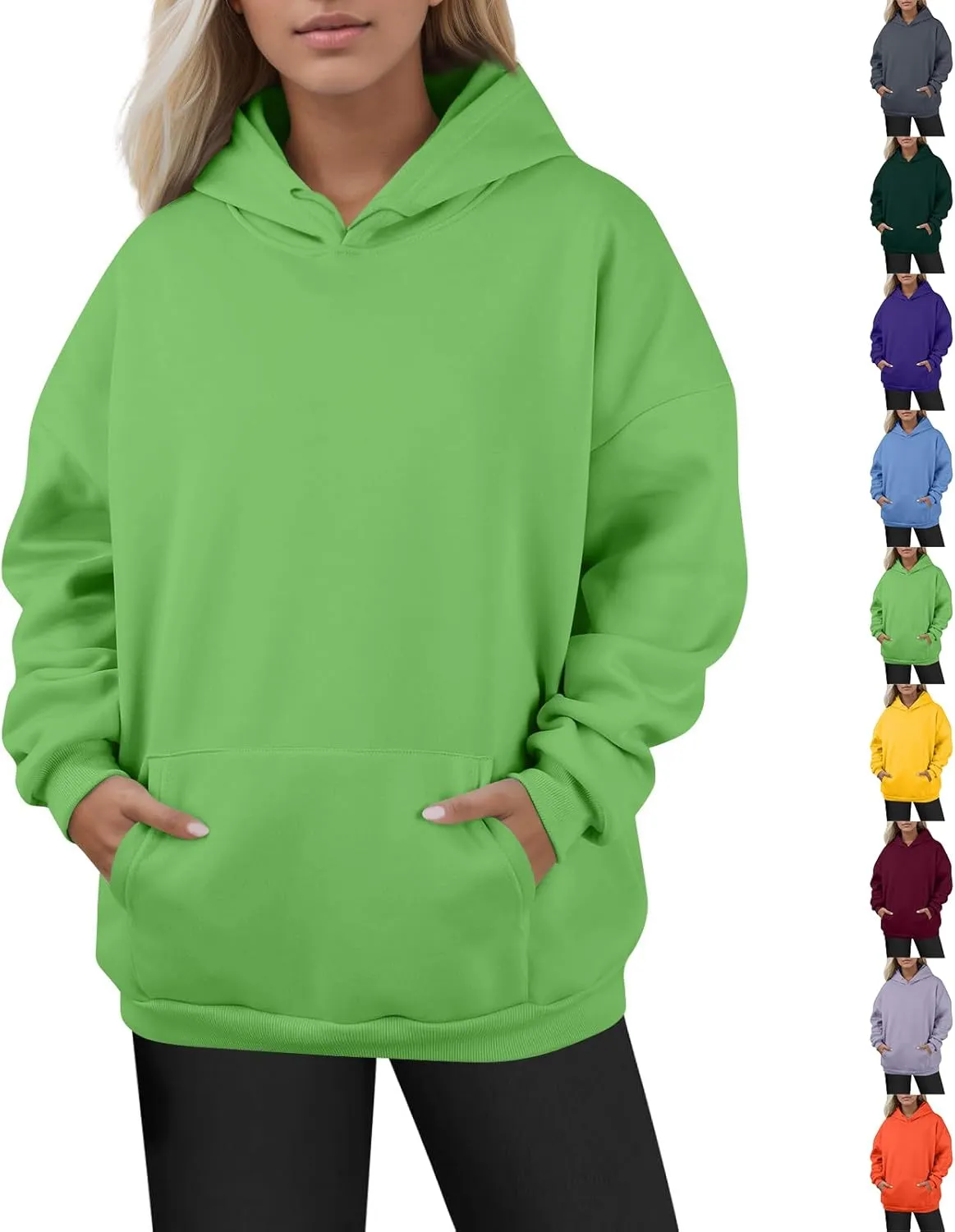 Plus Size Hoodies for Women Loose Fit Fleece Lined Oversized Crewneck Sweatshirt Drop Shoulder Hooded Pullover Tops