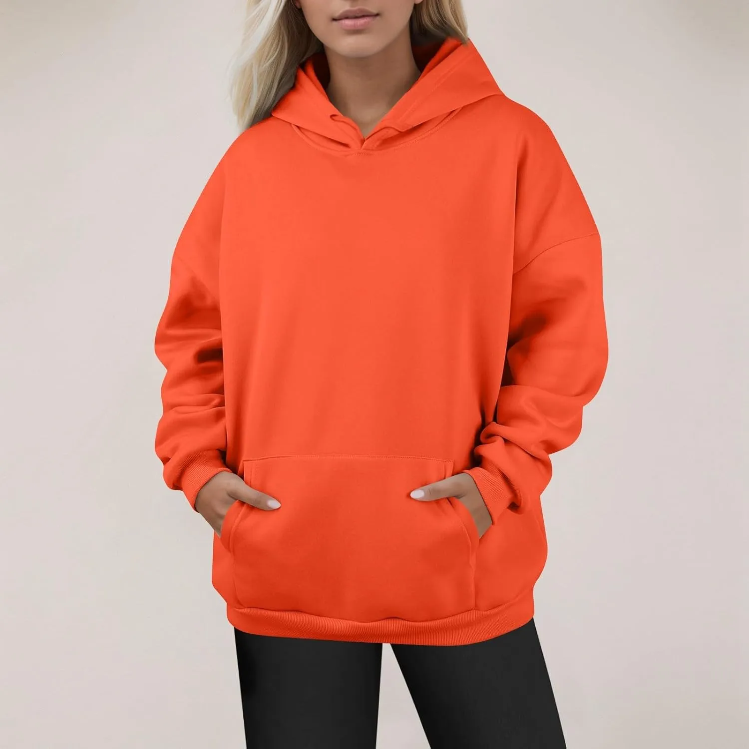 Plus Size Hoodies for Women Loose Fit Fleece Lined Oversized Crewneck Sweatshirt Drop Shoulder Hooded Pullover Tops