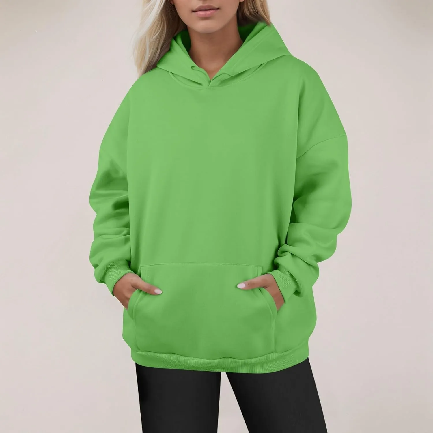 Plus Size Hoodies for Women Loose Fit Fleece Lined Oversized Crewneck Sweatshirt Drop Shoulder Hooded Pullover Tops