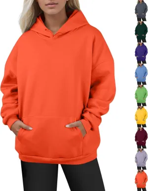 Plus Size Hoodies for Women Loose Fit Fleece Lined Oversized Crewneck Sweatshirt Drop Shoulder Hooded Pullover Tops