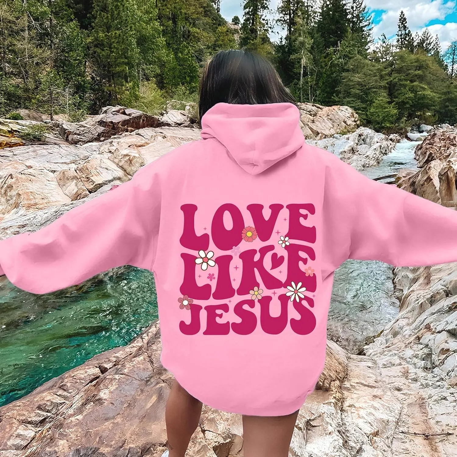 Preppy Hoodies Womens Hoodie Fall Graphic Long Sleeve Drawstring Hooded Pocket Pullover Sweatshirts