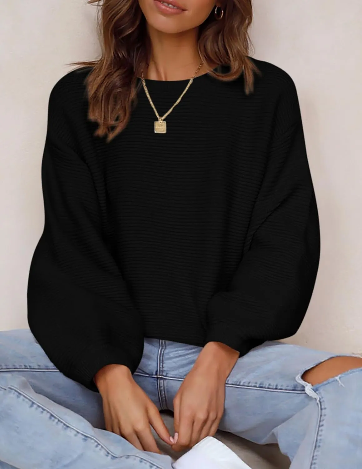 PRETTYGARDEN Womens Fall Sweaters 2025 Casual Loose Crewneck Ribbed Long Sleeve Top Knit Pullover Sweater