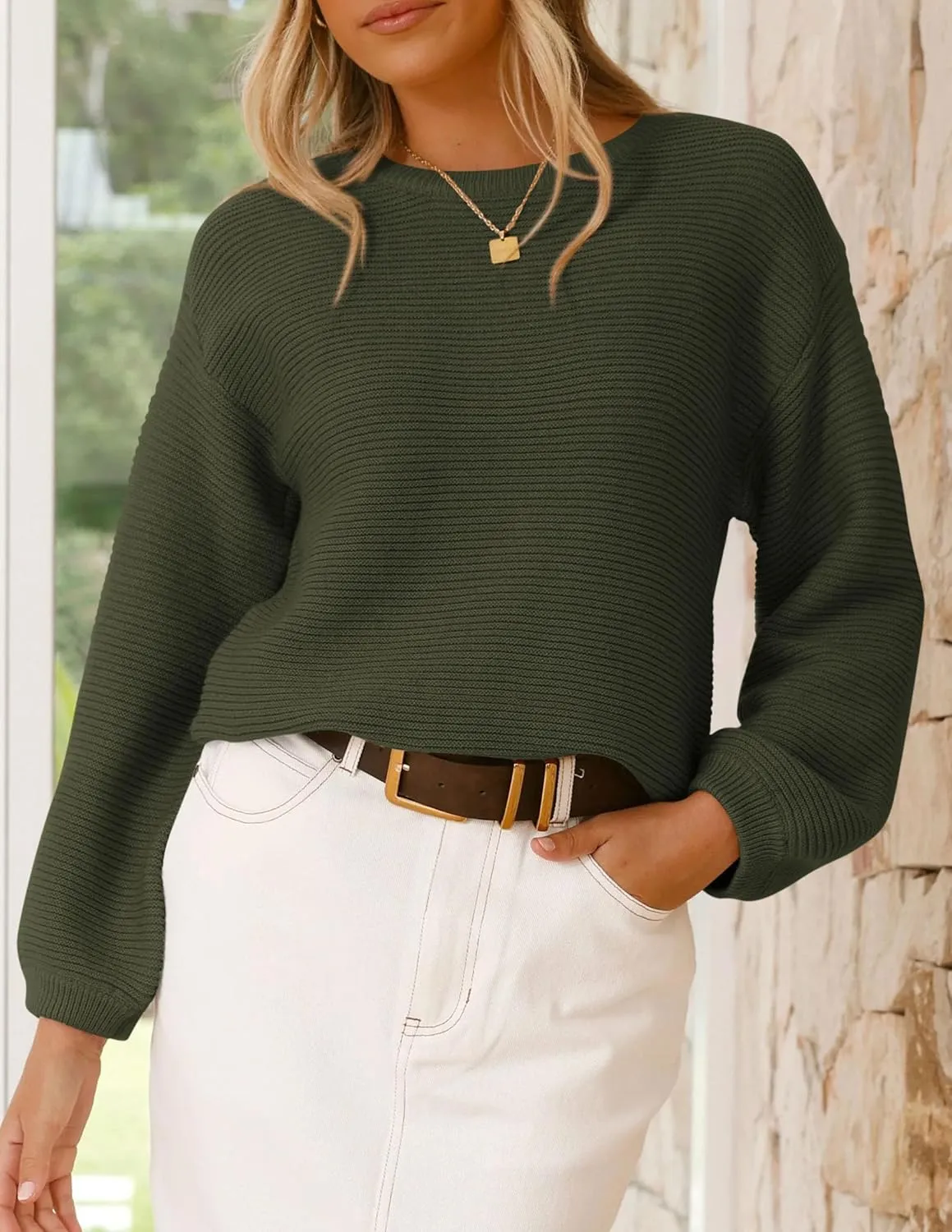PRETTYGARDEN Womens Fall Sweaters 2025 Casual Loose Crewneck Ribbed Long Sleeve Top Knit Pullover Sweater