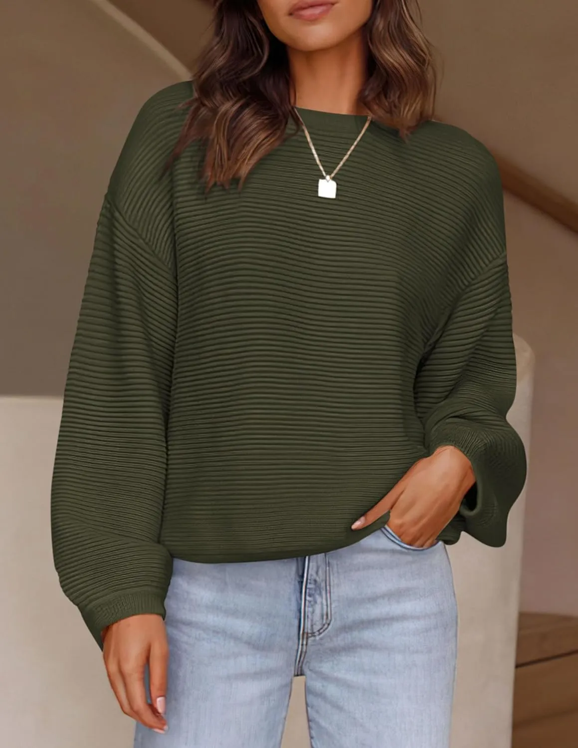 PRETTYGARDEN Womens Fall Sweaters 2025 Casual Loose Crewneck Ribbed Long Sleeve Top Knit Pullover Sweater