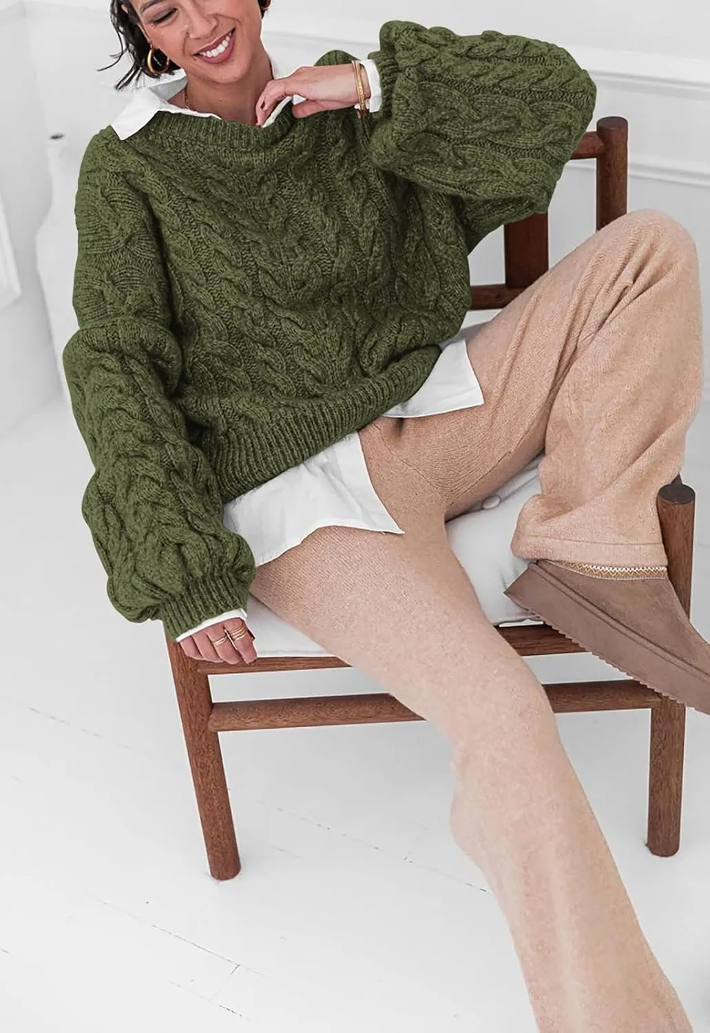 PRETTYGARDEN Womens Sweaters Spring 2025 Cable Knit Long Sleeve Crewneck Oversized Sweater Chunky Pullover Loose Outfits
