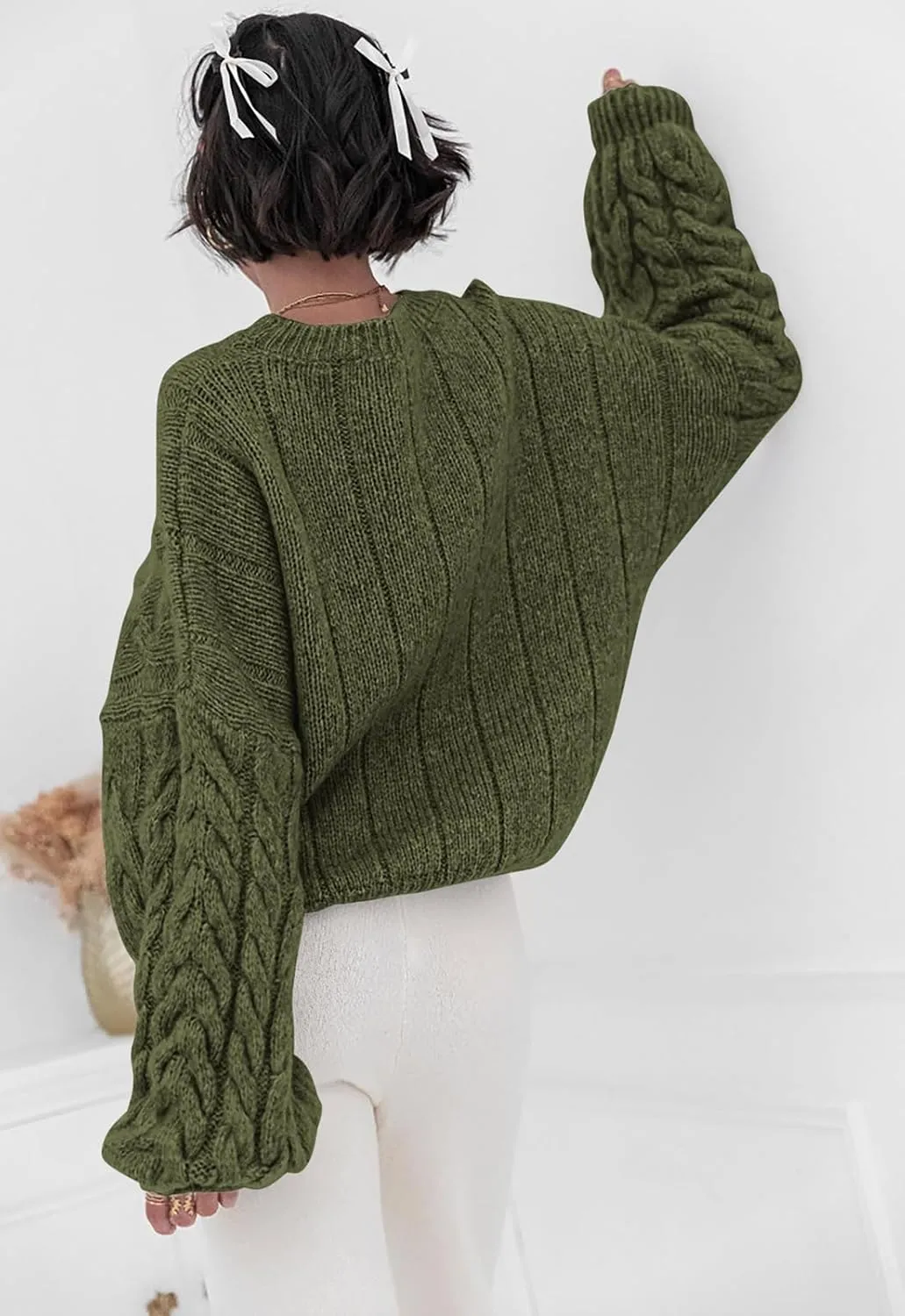 PRETTYGARDEN Womens Sweaters Spring 2025 Cable Knit Long Sleeve Crewneck Oversized Sweater Chunky Pullover Loose Outfits