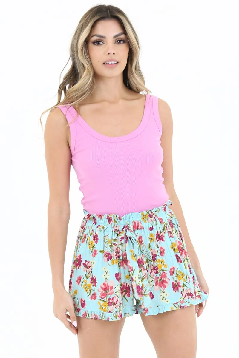 Printed Shorts with a Ruffle Hem