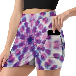 Purple Circle Tie Dye Women's Mini Tennis Skirt with Shorts Underneath Athletic Workout Cute Skorts