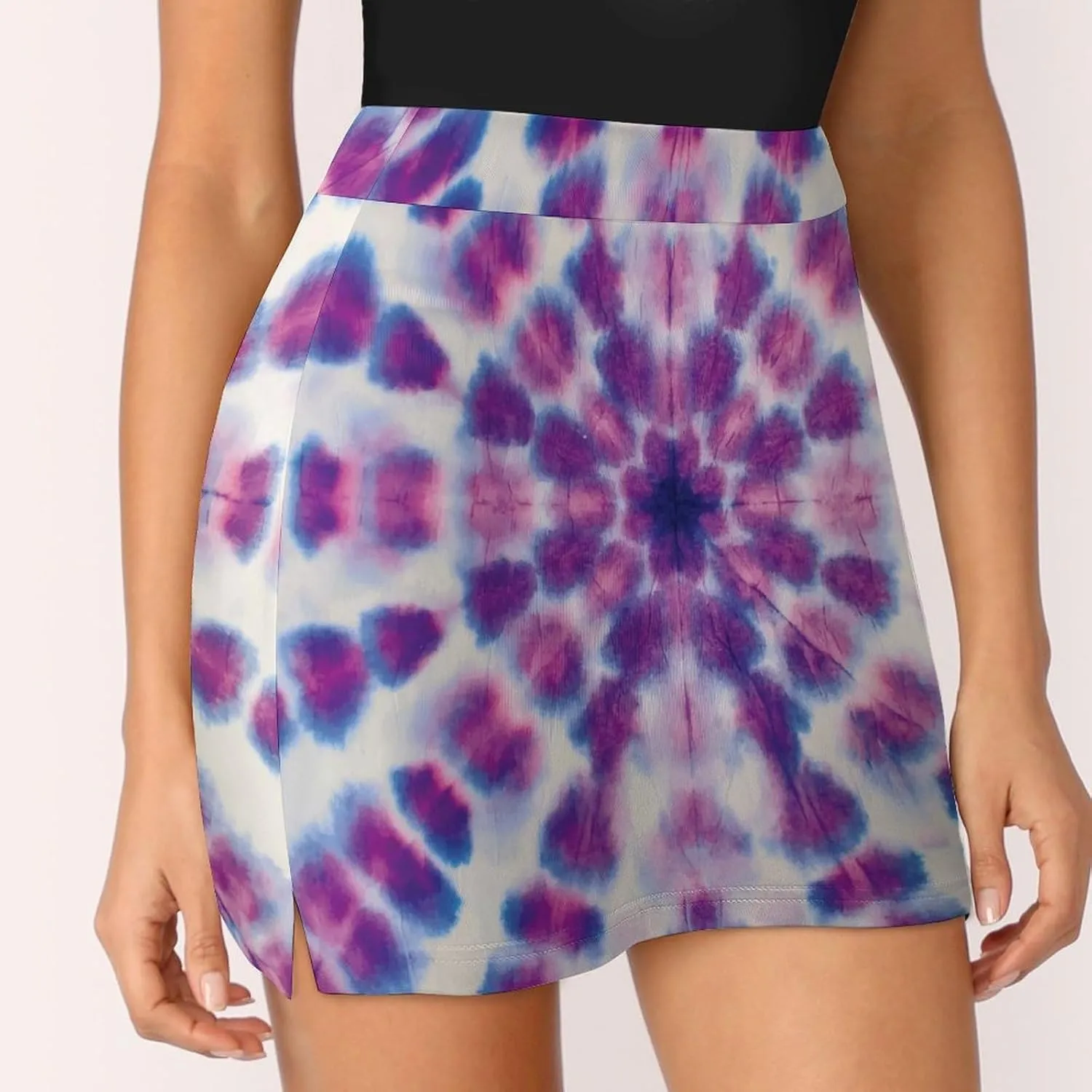 Purple Circle Tie Dye Women's Mini Tennis Skirt with Shorts Underneath Athletic Workout Cute Skorts