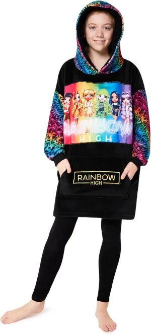 Rainbow High Fleece Hoodie Blanket for Girls Teenagers One Size Kids Oversized Hoodie Sherpa-Lined Hood Gifts for Girls Multicolor