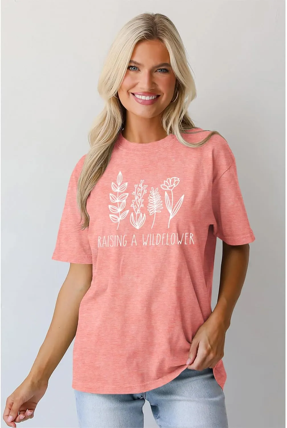 Raising A Wildflower Mommy and Me Shirts Cute Floral Graphic T-Shirt Mom and Daughter Outfits Summer Short Sleeve Tees