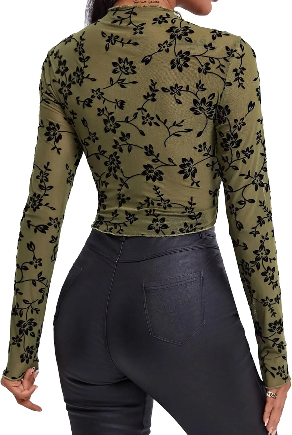 Remidoo Women's Mesh Top Tie Dye Sexy Sheer Long Sleeve Crop Tops Shirt