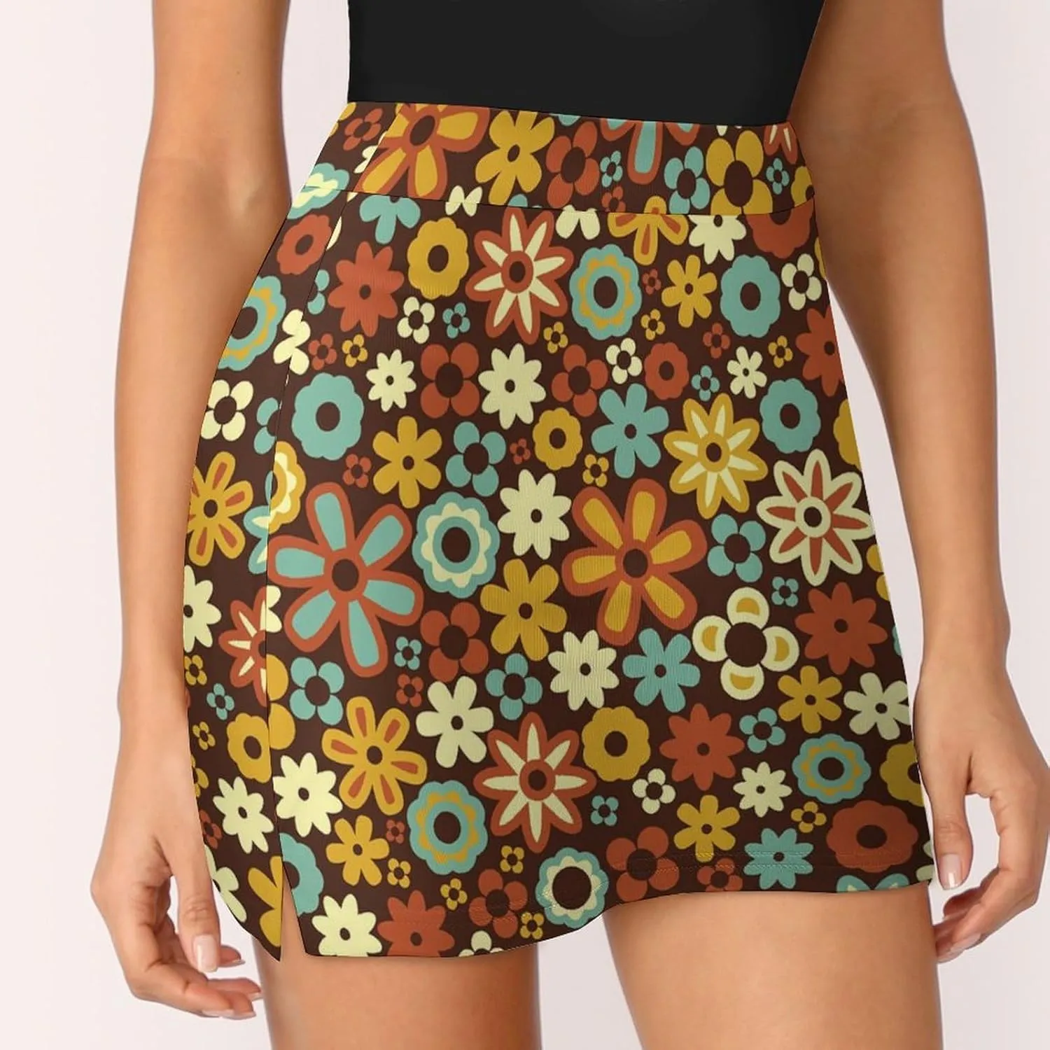 Retro Flower Pattern Women's Mini Tennis Skirt with Shorts Underneath Athletic Workout Cute Skorts