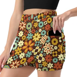 Retro Flower Pattern Women's Mini Tennis Skirt with Shorts Underneath Athletic Workout Cute Skorts