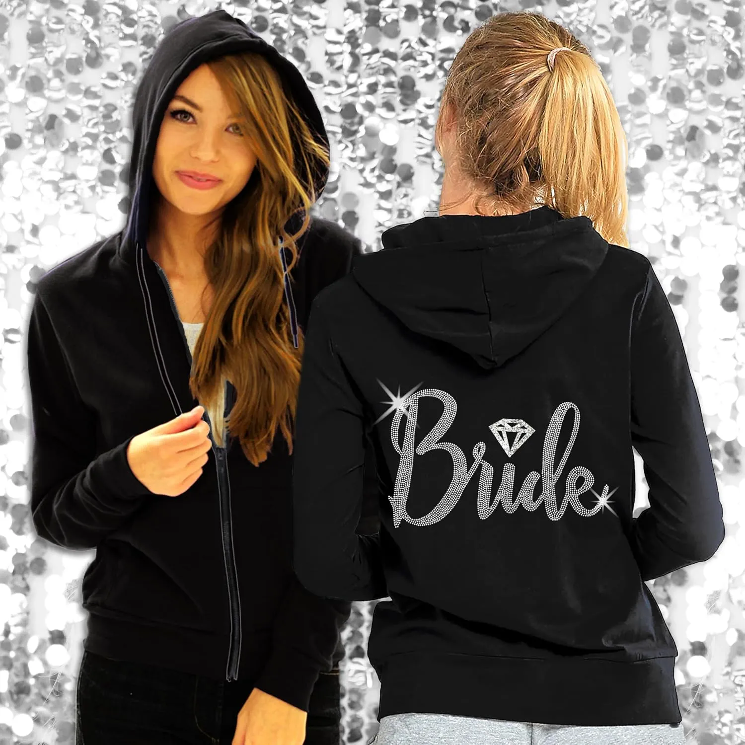 RhinestoneSash Bride Sweatshirt - Bride to Be Bridal Shower Spa Day Zip Up Jacket - Bachelorette Party Hoodie
