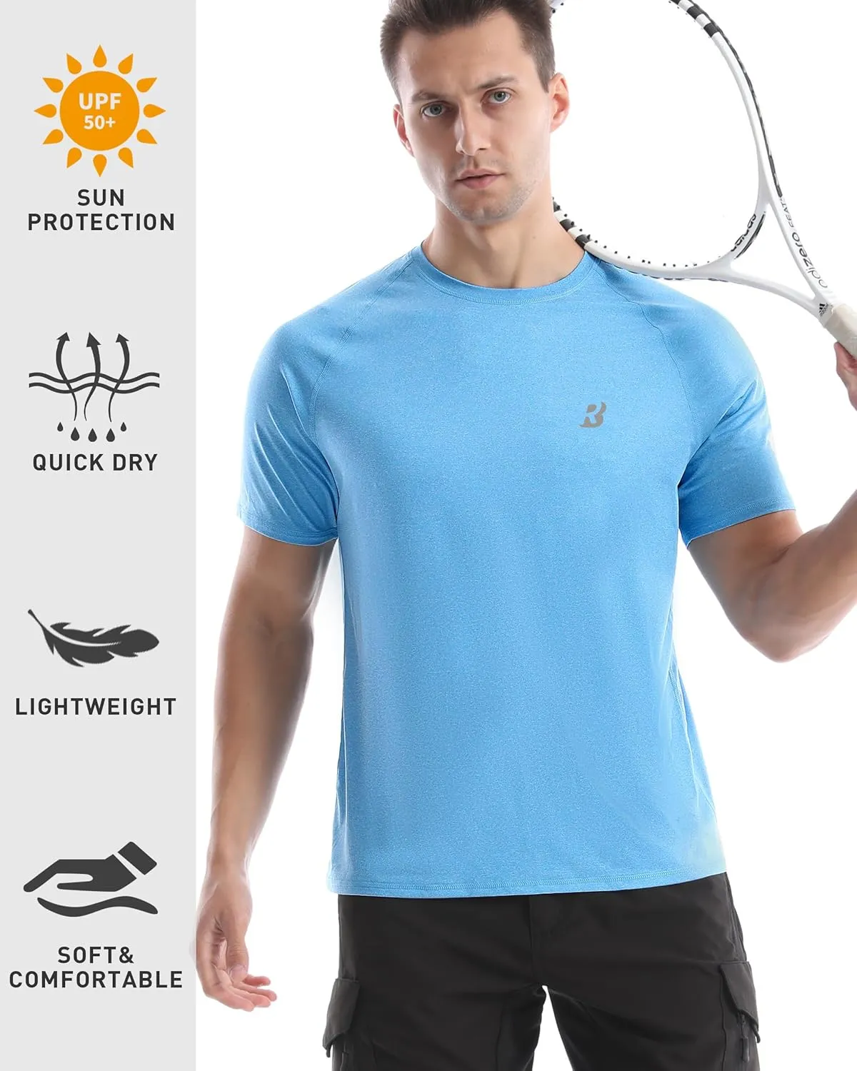 Roadbox Swim Shirts Short Sleeve for Men, Sun Protection UPF 50  Fishing Rash Guard, UV Gym Workout Shirt for Running Outdoor