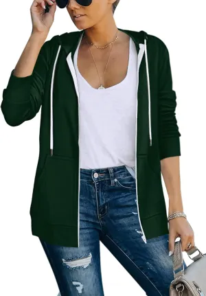 Saloogoe Lightweight Zip Up Hoodies for Women Hooded Sweatshirts Long Sleeve Thin Jacket with Zipper