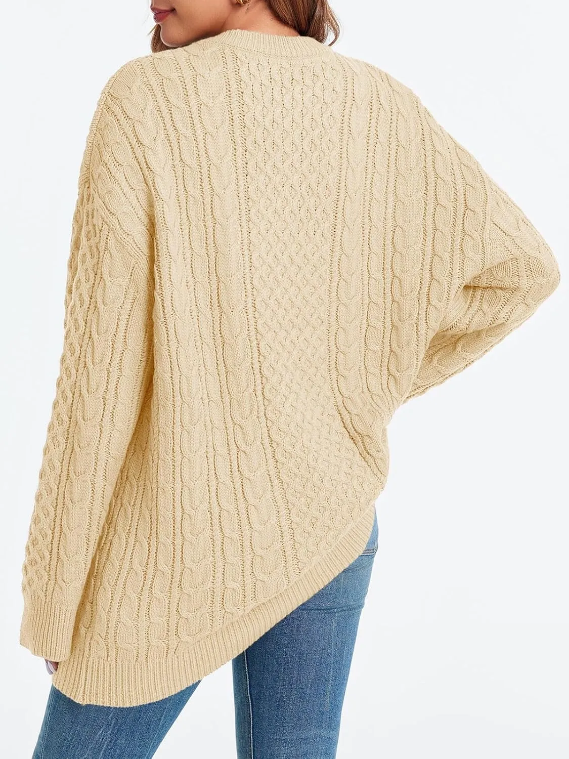 Saodimallsu Womens Oversized Sweaters Chunky Cable Knit Crewneck Long Sleeve Loose Tunic Sweater Tops