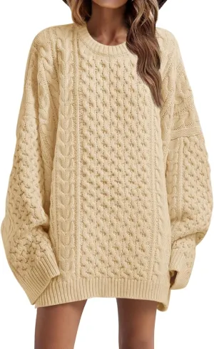 Saodimallsu Womens Oversized Sweaters Chunky Cable Knit Crewneck Long Sleeve Loose Tunic Sweater Tops