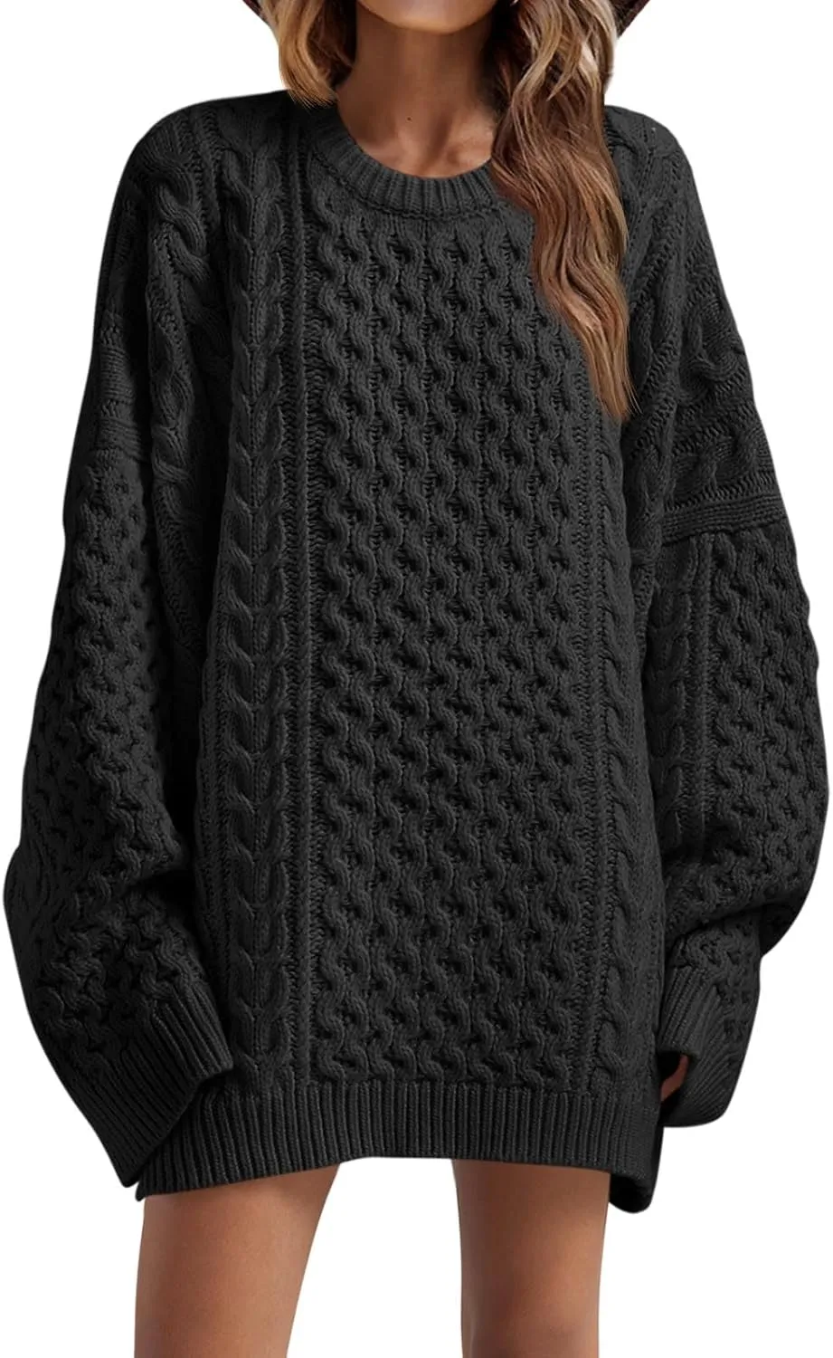 Saodimallsu Womens Oversized Sweaters Chunky Cable Knit Crewneck Long Sleeve Loose Tunic Sweater Tops