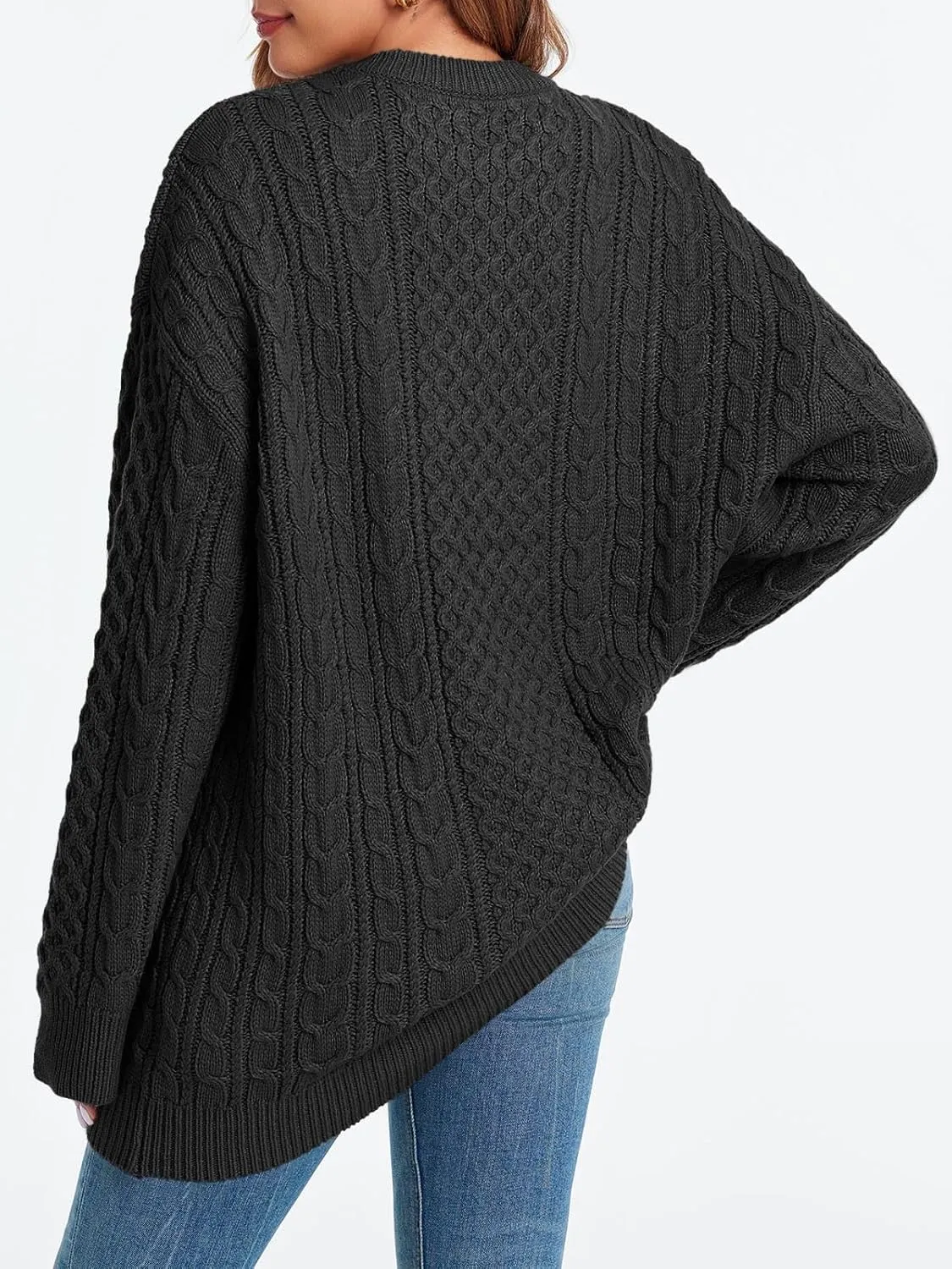 Saodimallsu Womens Oversized Sweaters Chunky Cable Knit Crewneck Long Sleeve Loose Tunic Sweater Tops