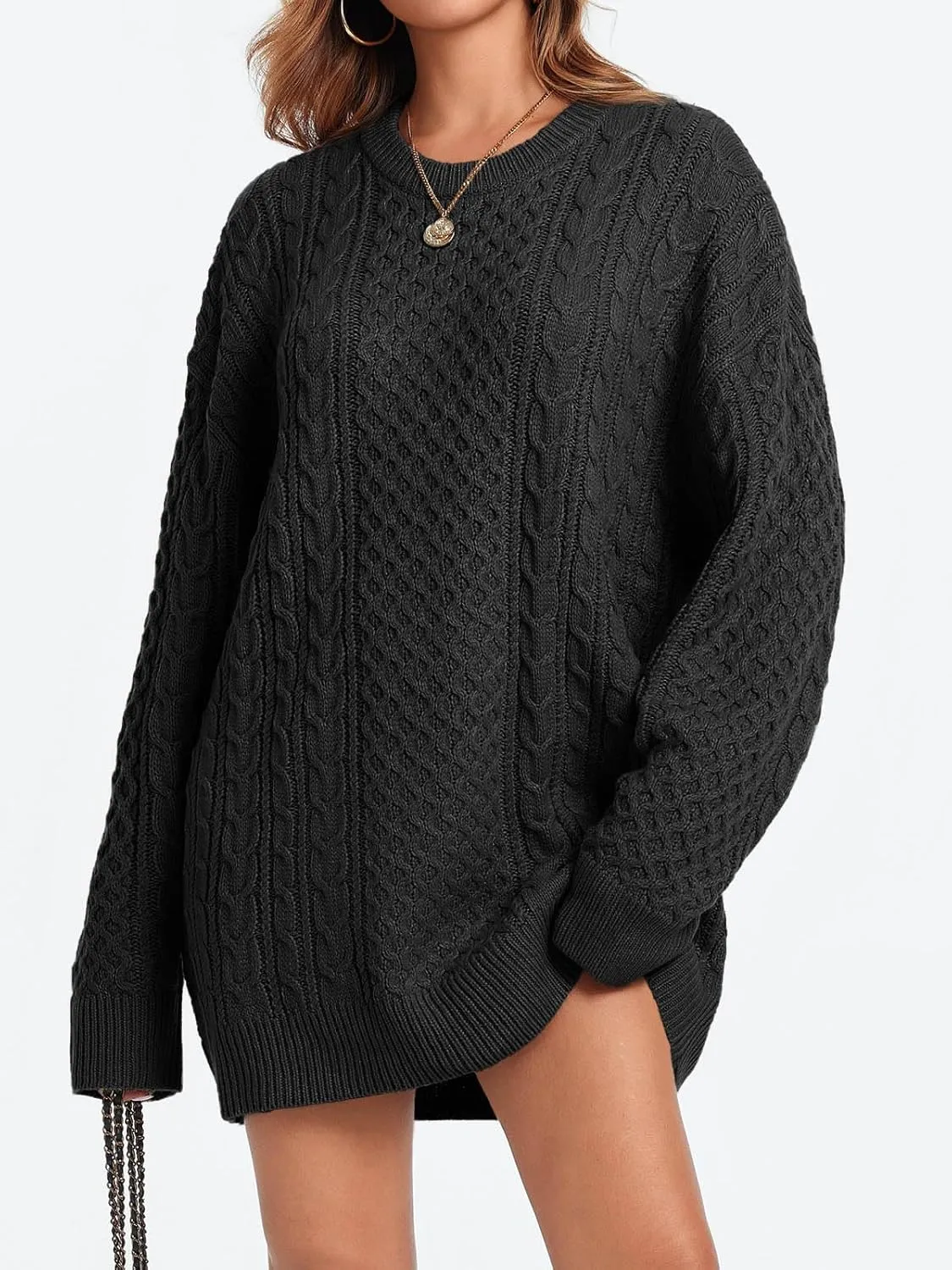 Saodimallsu Womens Oversized Sweaters Chunky Cable Knit Crewneck Long Sleeve Loose Tunic Sweater Tops
