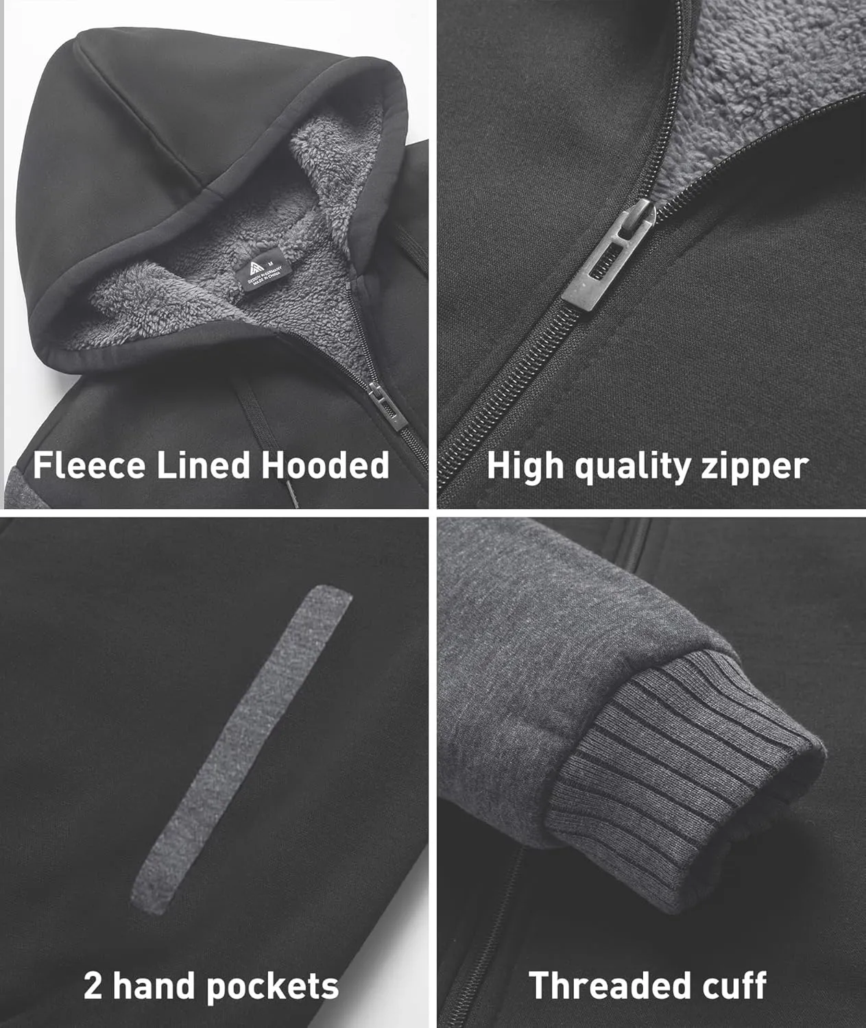 SCODI Hoodies for Men Heavyweight Fleece Sweatshirt - Full Zip Up Thick Sherpa Lined Hooded Jacket