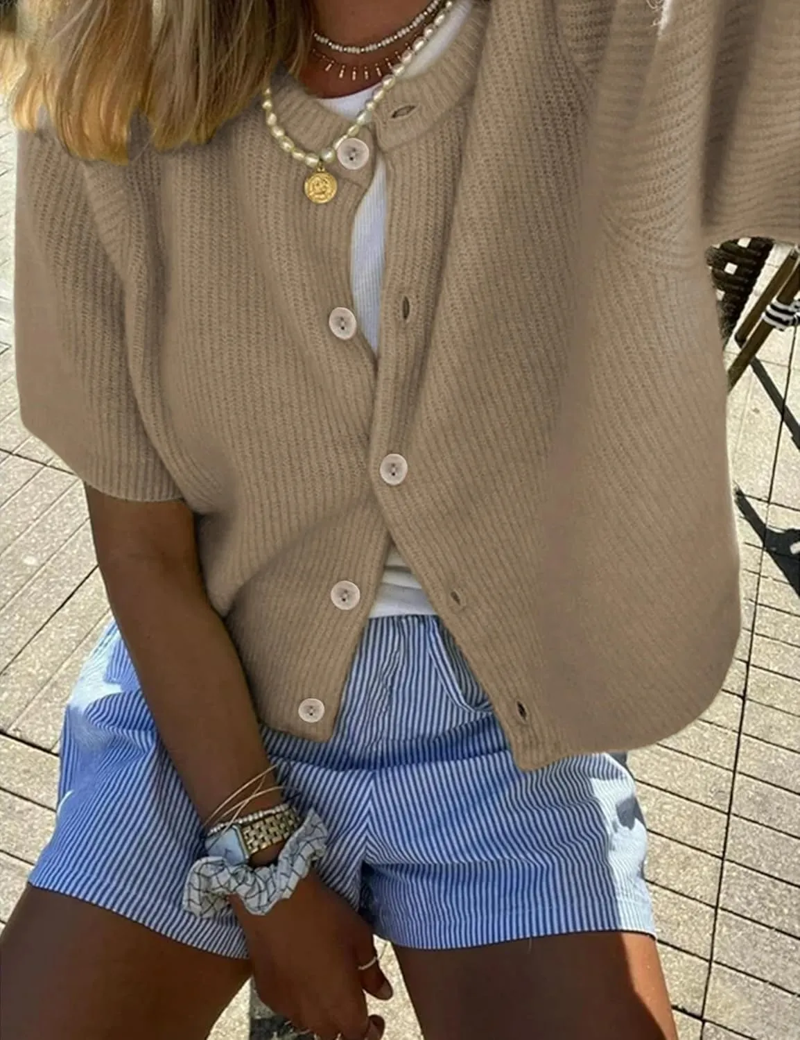 SCUSTY Women's Lightweight Cardigan Short Sleeve Button-Down Summer Cardigan Sweater