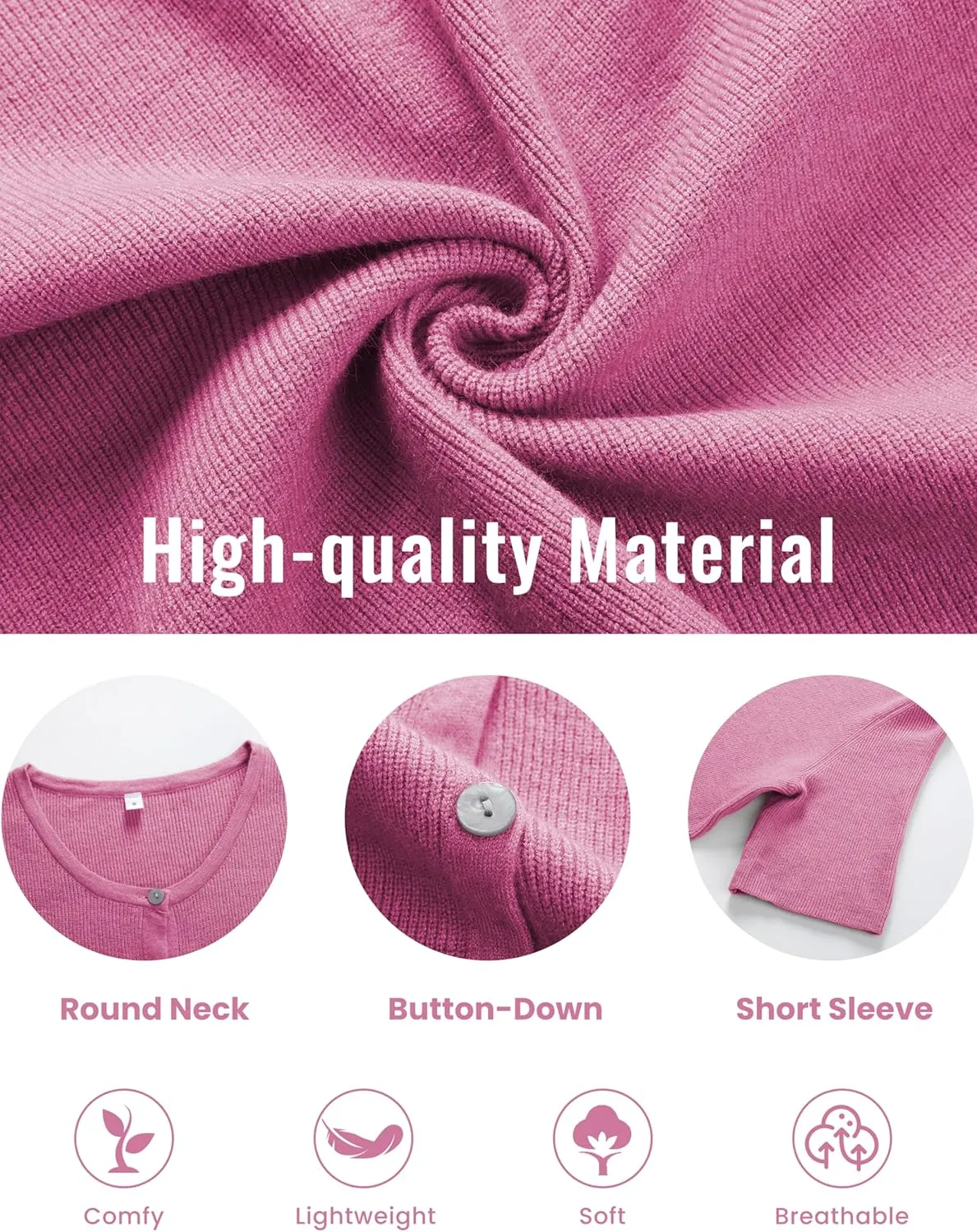 SCUSTY Women's Lightweight Cardigan Short Sleeve Button-Down Summer Cardigan Sweater