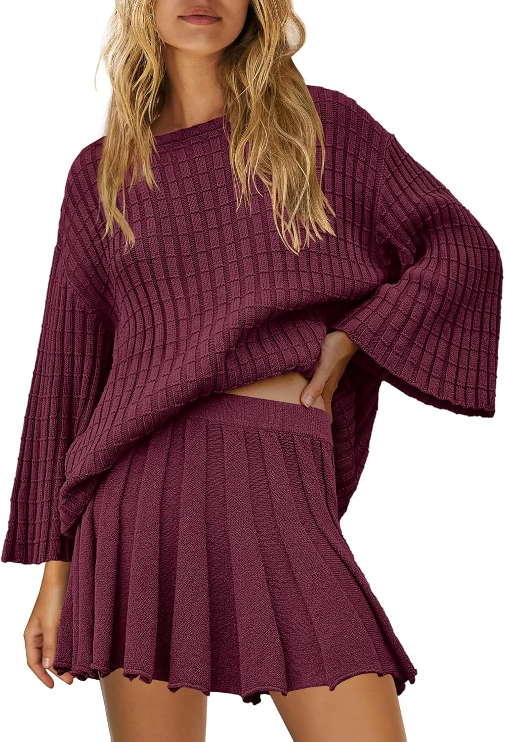 SENSERISE Womens Sweater Sets 2 Piece Outfits Long Sleeve Top and Skirts Set Loungewear Fall Clothes
