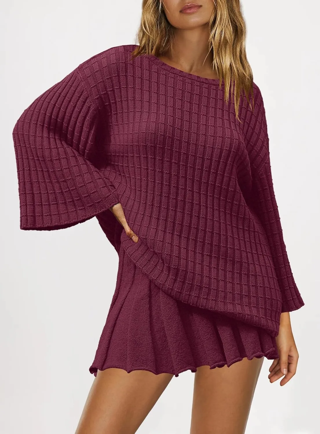 SENSERISE Womens Sweater Sets 2 Piece Outfits Long Sleeve Top and Skirts Set Loungewear Fall Clothes