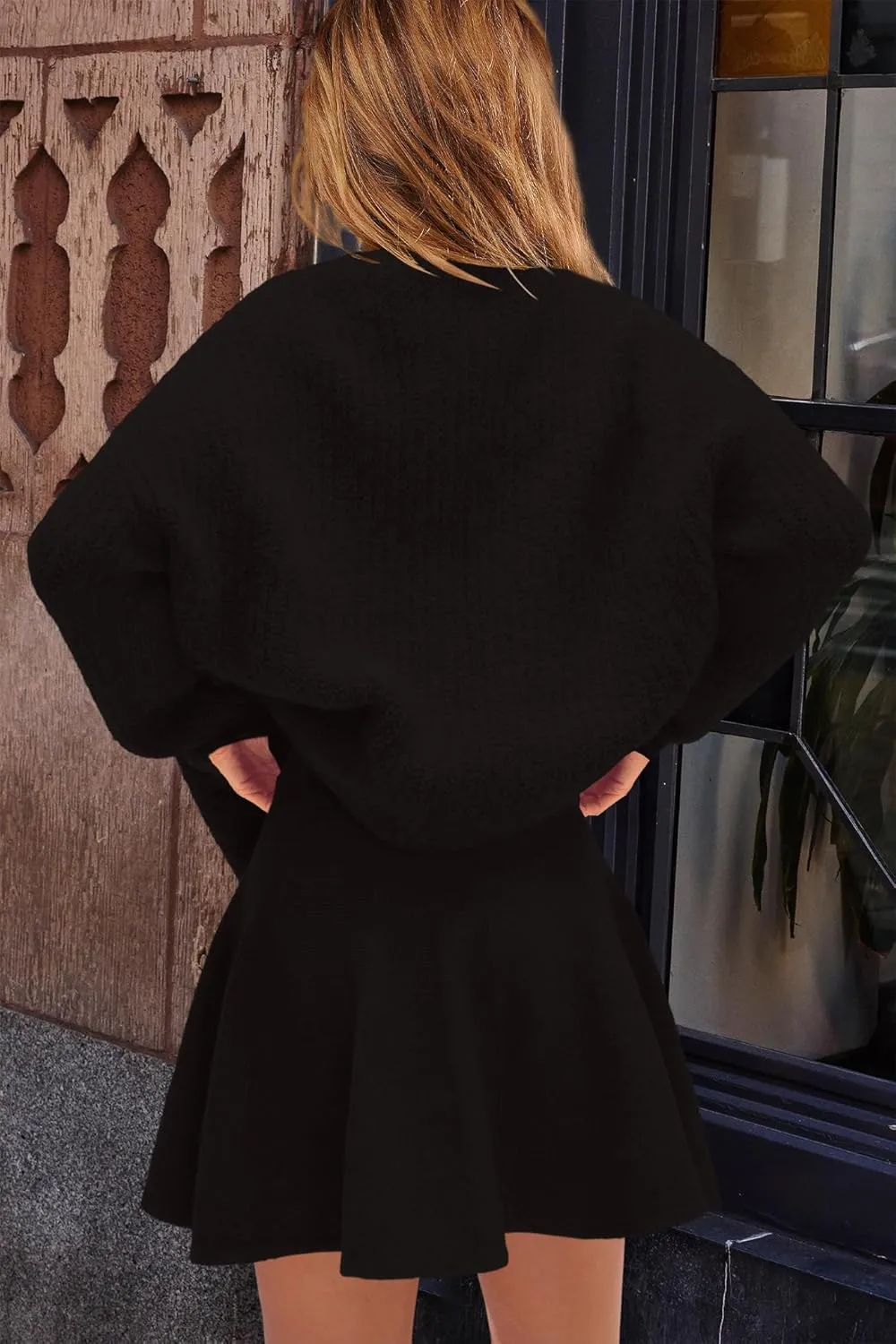 SENSERISE Womens Sweater Skirt Set 2 Piece Outfits Matching Lounge Sets Turtleneck Knit Tops Mini Dress