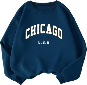 SHENHE Women's Graphic Letter Print Sweatshirt Long Sleeve Pullover Thermal Top