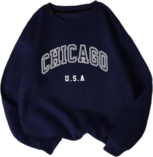 SHENHE Women's Graphic Letter Print Sweatshirt Long Sleeve Pullover Thermal Top