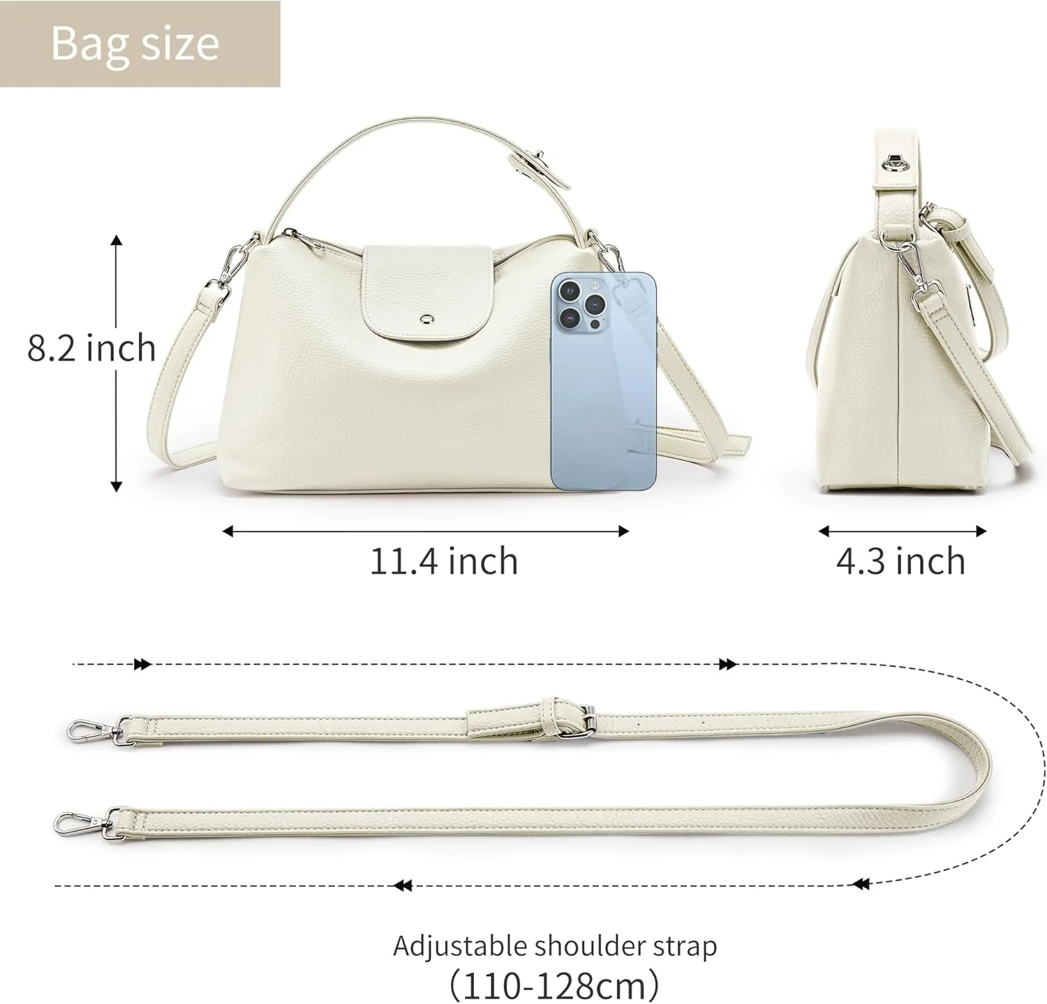 Soft Leather Hobo Satchel for Women, Crossbody Purse with Top Handle