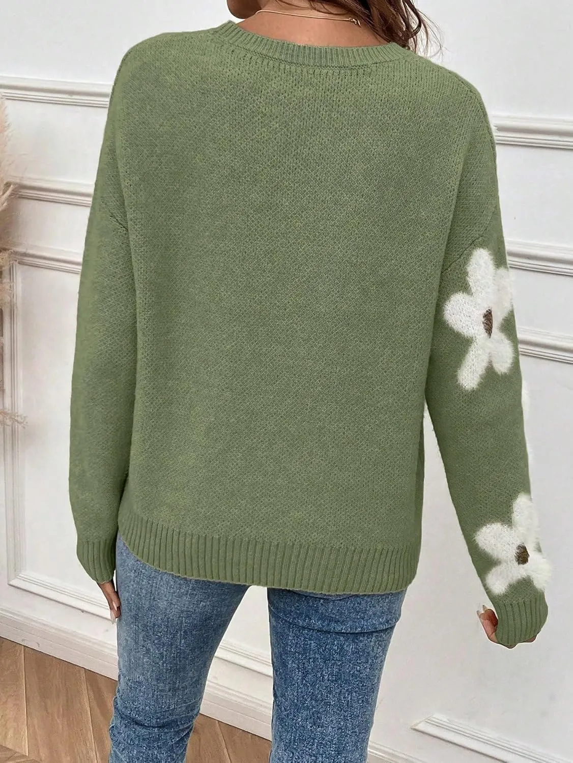 SOLY HUX Women's Floral Sweaters 2024 Fall Winter Crew Neck Pullover Tops Long Sleeve Casual Loose Sweater Knit