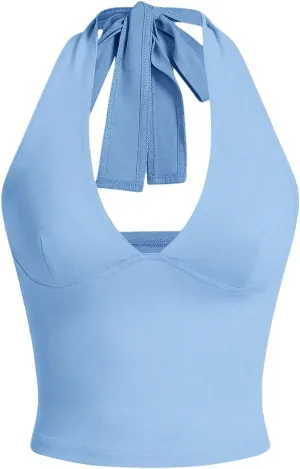 SOLY HUX Women's Halter Tops V Neck Tie Backless Summer Crop Tank Top