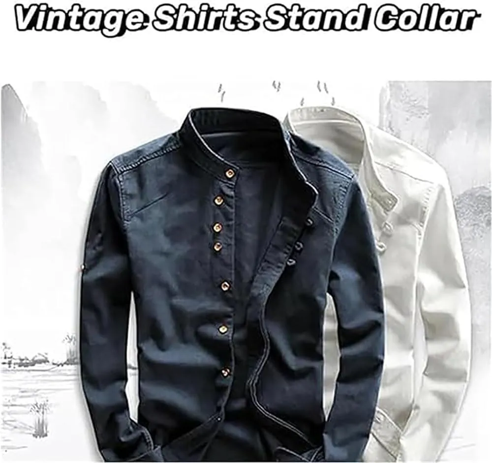 Soulona Men's Katana Japan Style Shirt, Premium Linen & Cotton Blend, V-Neck, Long Sleeve, S-5XL, Grey