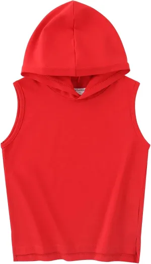 Spring&Gege Boys Hooded Tank Top Solid Basic Sleeveless Pullover Hoodie Uniform Workout Comfy T-Shirt (5-14 Years)
