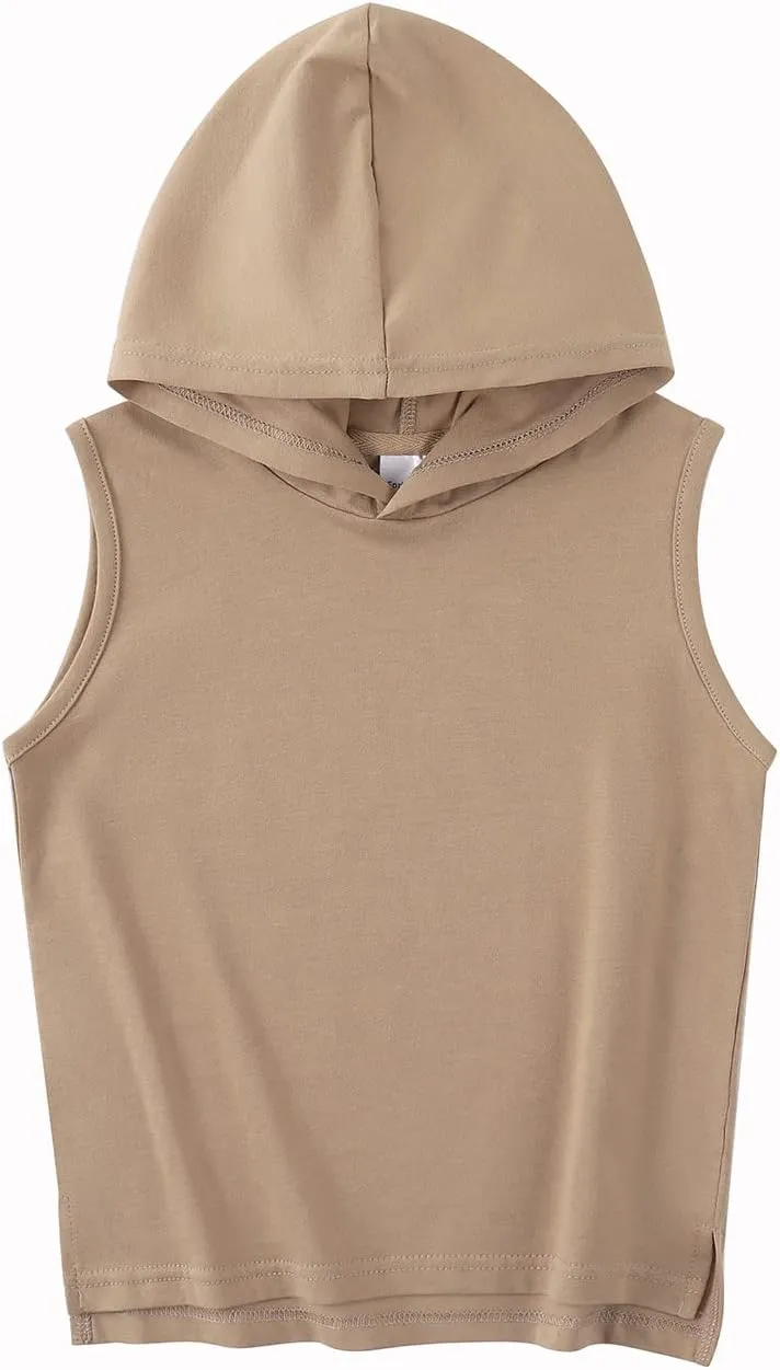 Spring&Gege Boys Hooded Tank Top Solid Basic Sleeveless Pullover Hoodie Uniform Workout Comfy T-Shirt (5-14 Years)