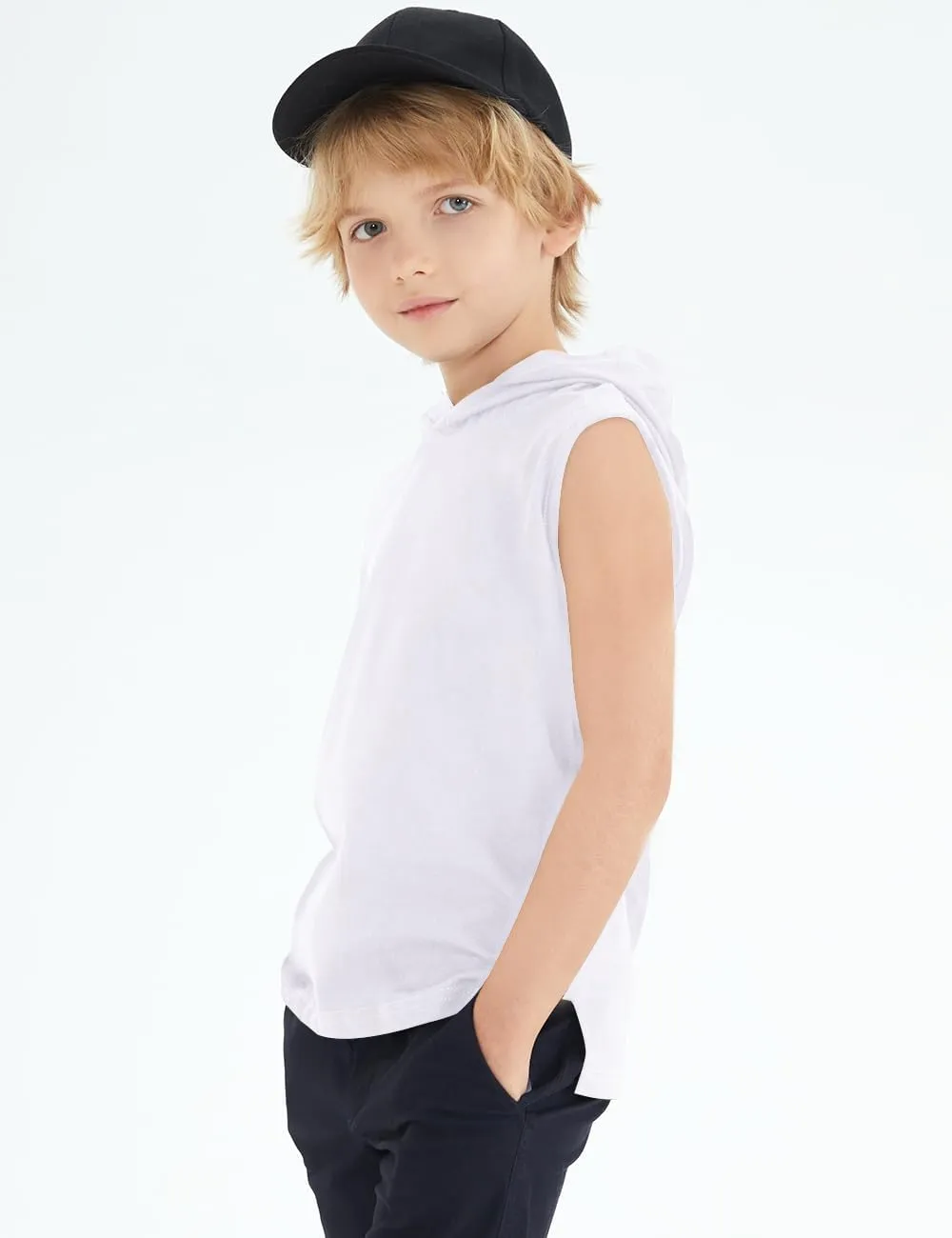 Spring&Gege Boys Hooded Tank Top Solid Basic Sleeveless Pullover Hoodie Uniform Workout Comfy T-Shirt (5-14 Years)