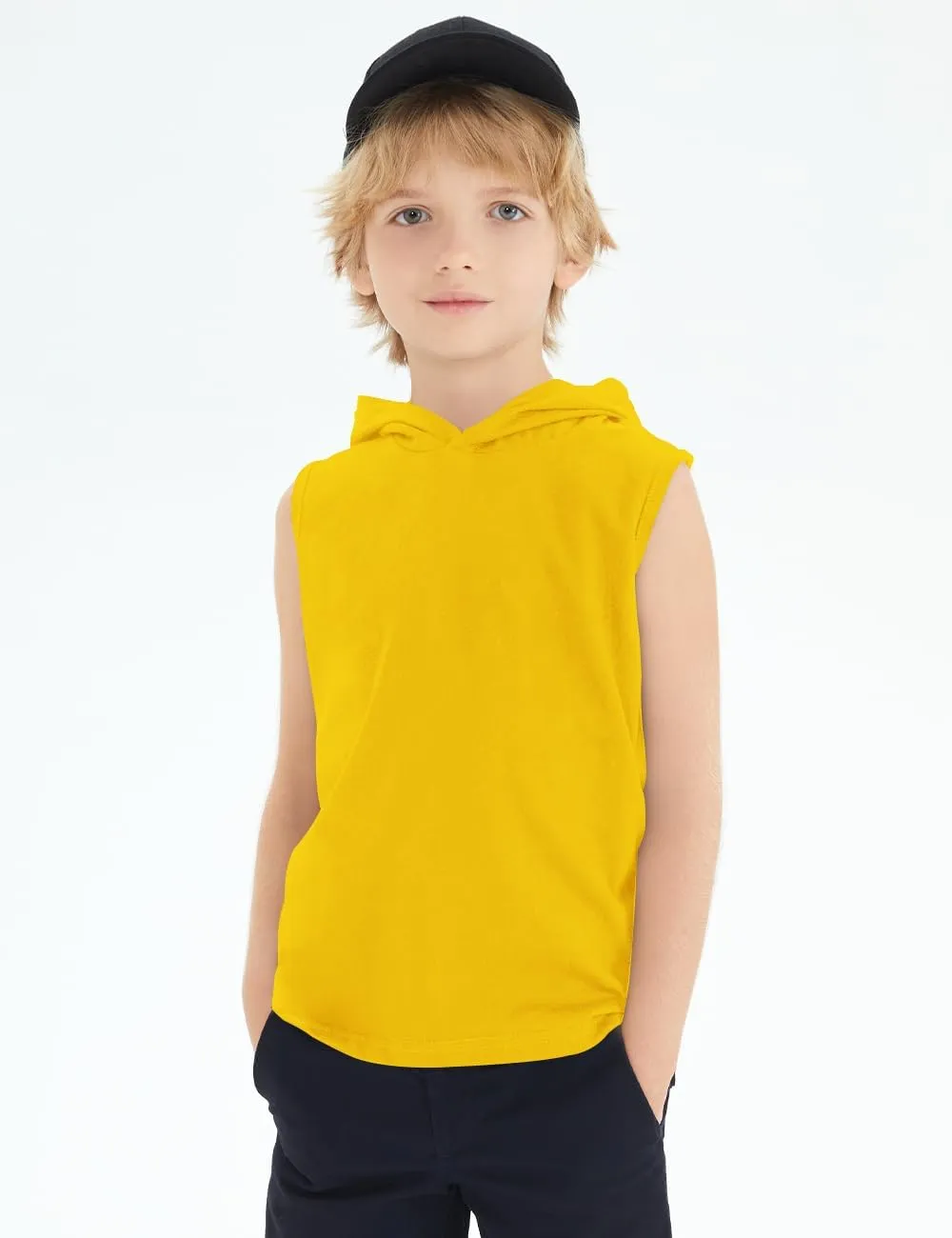 Spring&Gege Boys Hooded Tank Top Solid Basic Sleeveless Pullover Hoodie Uniform Workout Comfy T-Shirt (5-14 Years)
