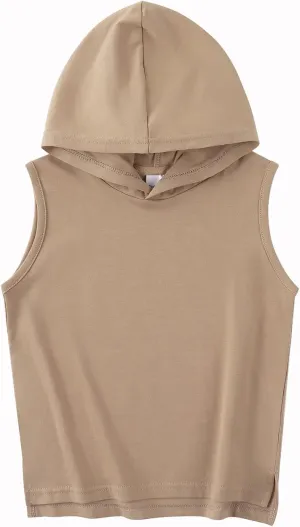 Spring&Gege Boys Hooded Tank Top Solid Basic Sleeveless Pullover Hoodie Uniform Workout Comfy T-Shirt (5-14 Years)