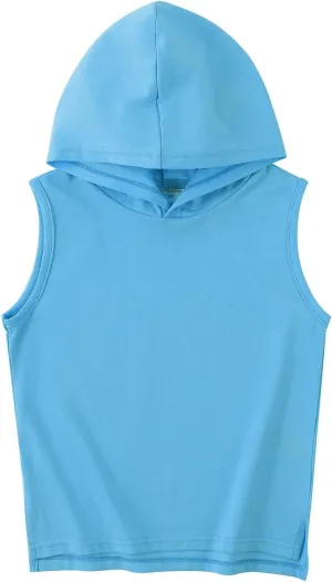 Spring&Gege Boys Hooded Tank Top Solid Basic Sleeveless Pullover Hoodie Uniform Workout Comfy T-Shirt (5-14 Years)