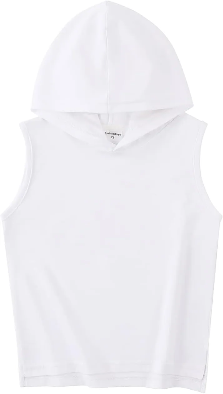 Spring&Gege Boys Hooded Tank Top Solid Basic Sleeveless Pullover Hoodie Uniform Workout Comfy T-Shirt (5-14 Years)
