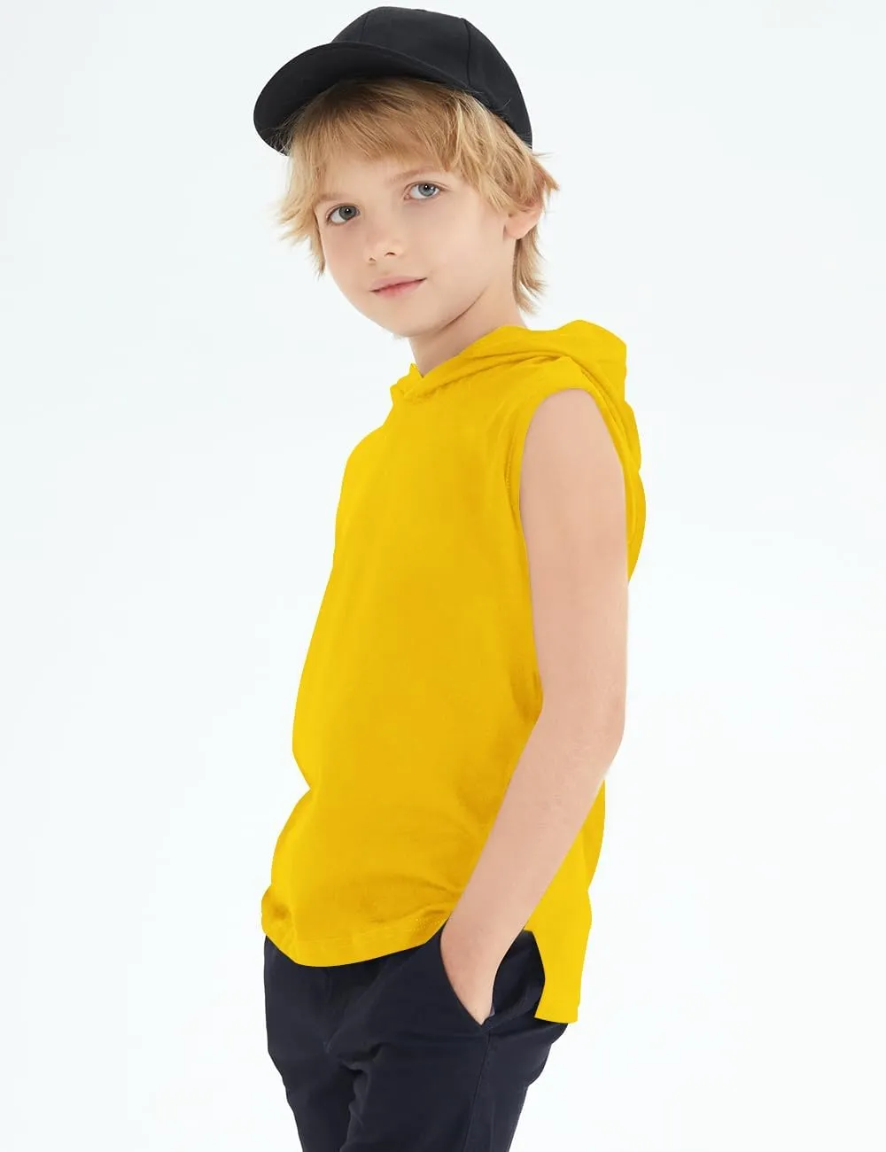 Spring&Gege Boys Hooded Tank Top Solid Basic Sleeveless Pullover Hoodie Uniform Workout Comfy T-Shirt (5-14 Years)